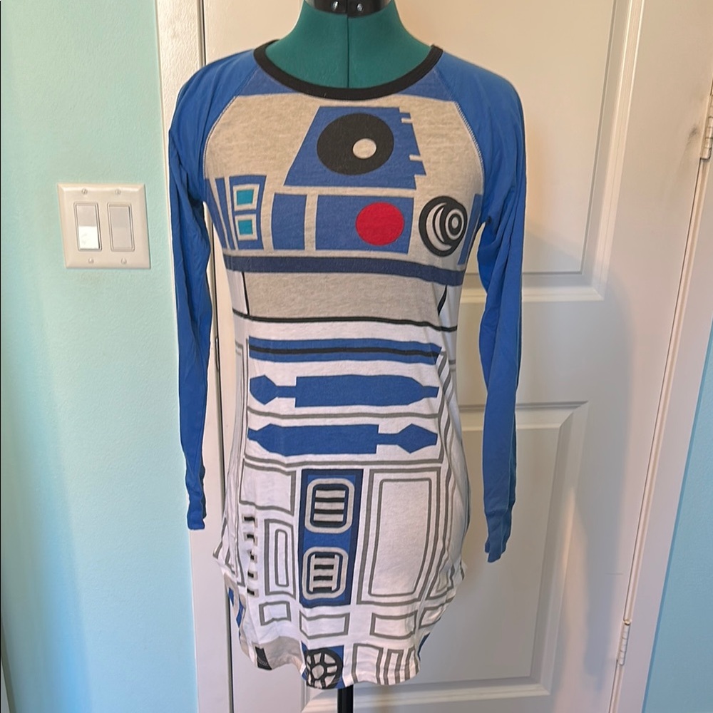 Blue and Gray R2-D2 Long Sleeve Sleep Dress